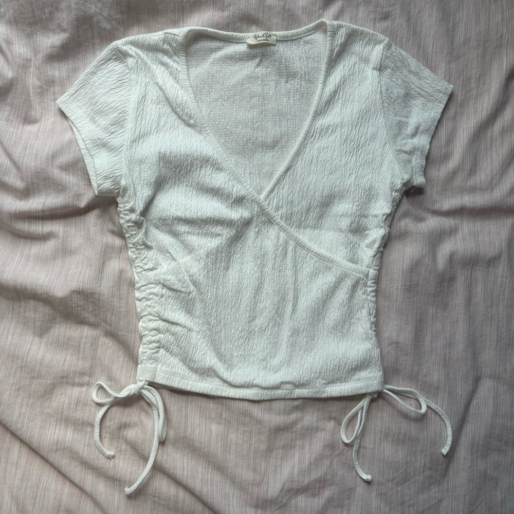 Brandy Melville white Ruched Wrap Blouse